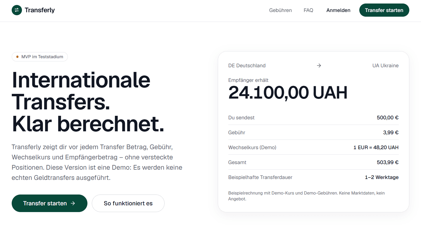 Screenshot von Transferly